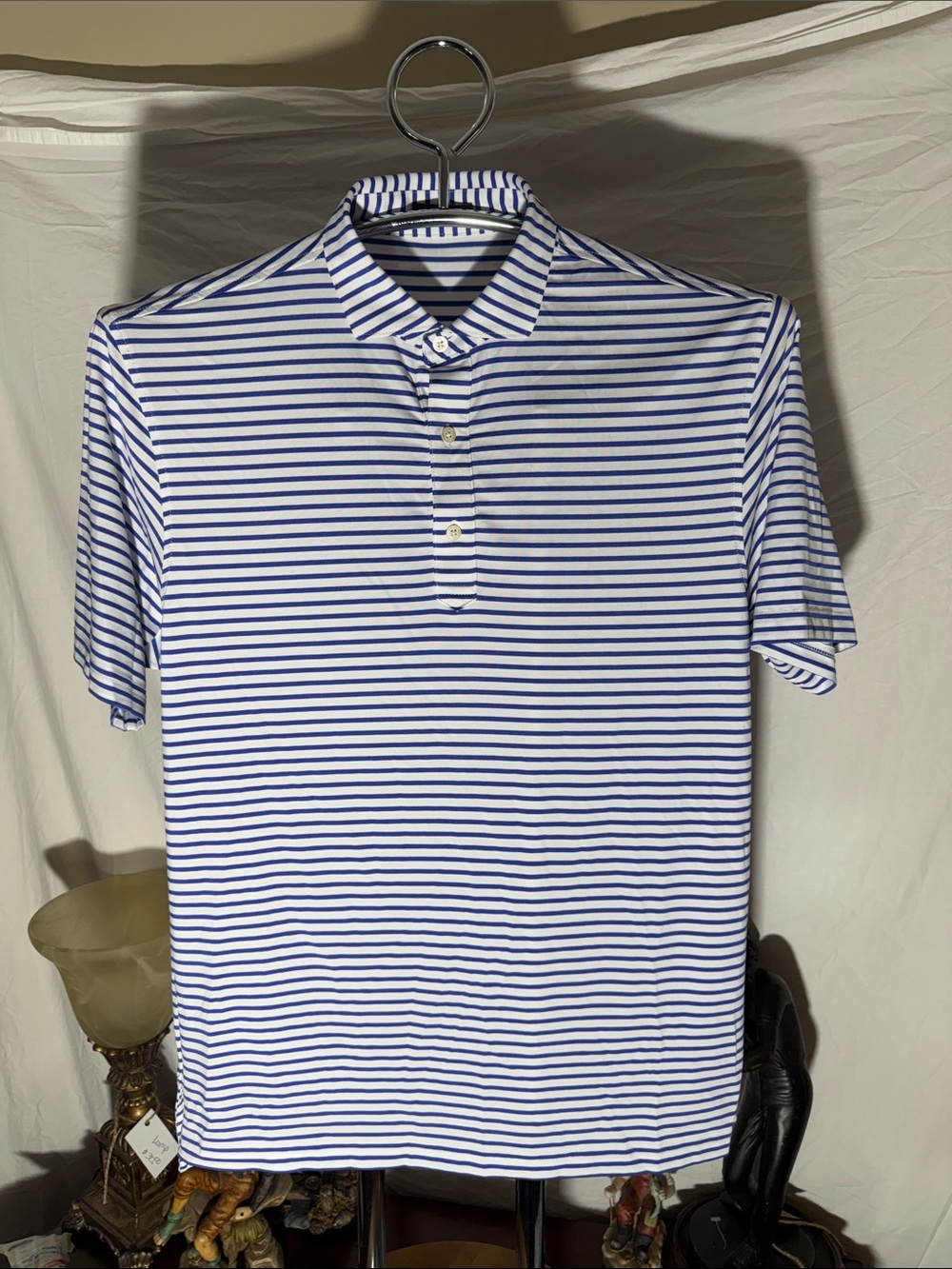 Striped Blue and White Performance Polo